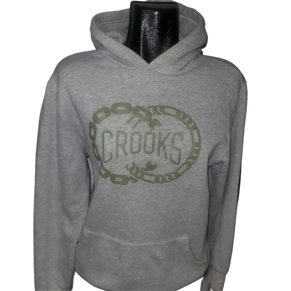Crooks & Castles Classic Grey Heathered Pullover Logo Front Hoodie Size M